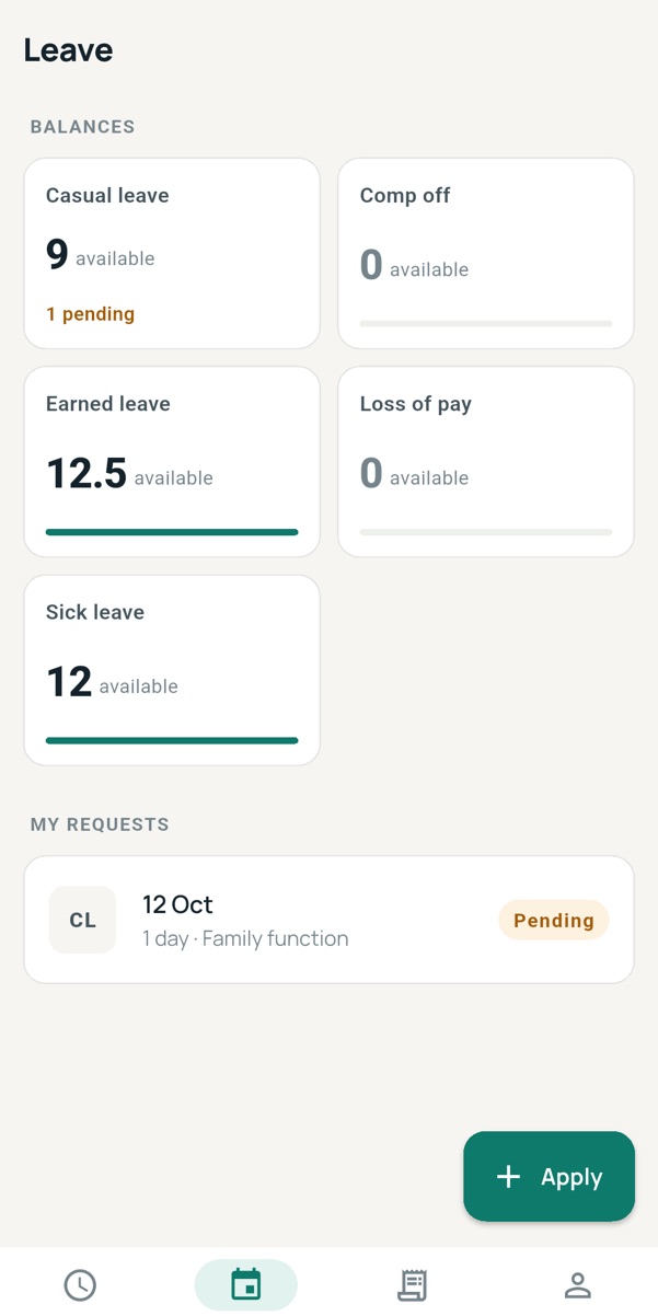 Leave balances and requests