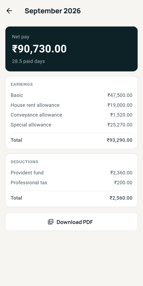 Payslip with earnings and deductions