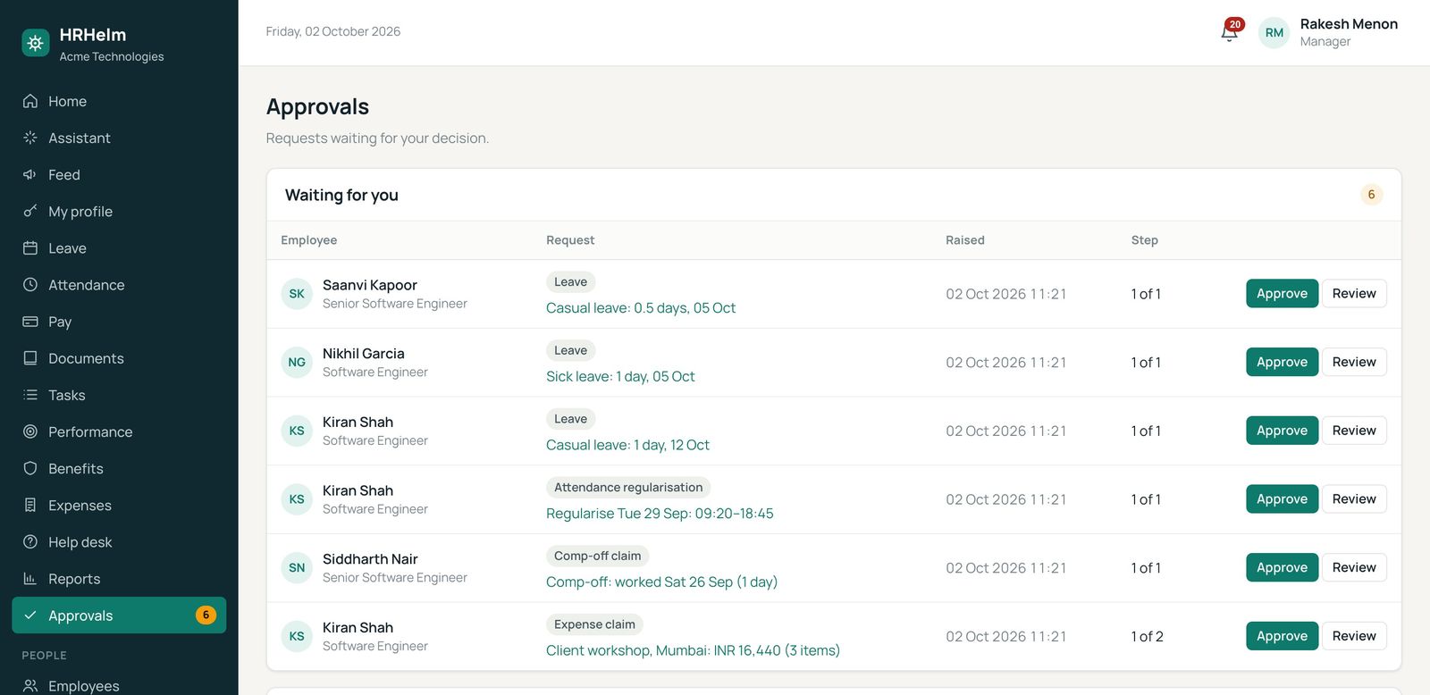 Approvals inbox