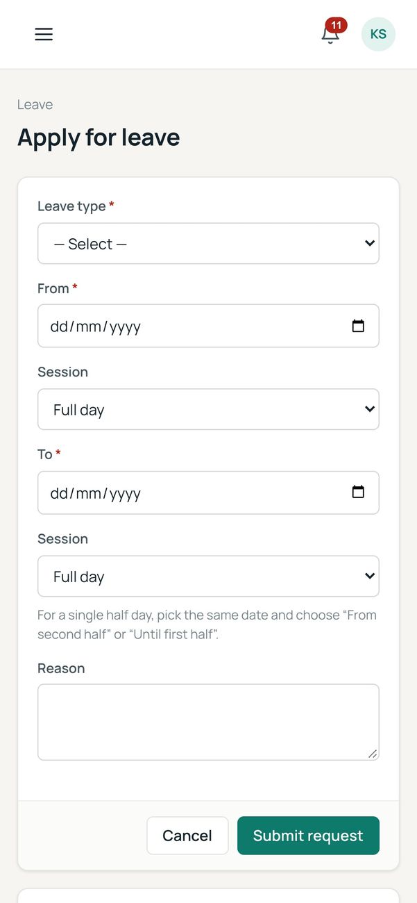 Apply for leave on a phone