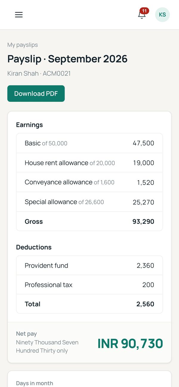 Payslips on a phone