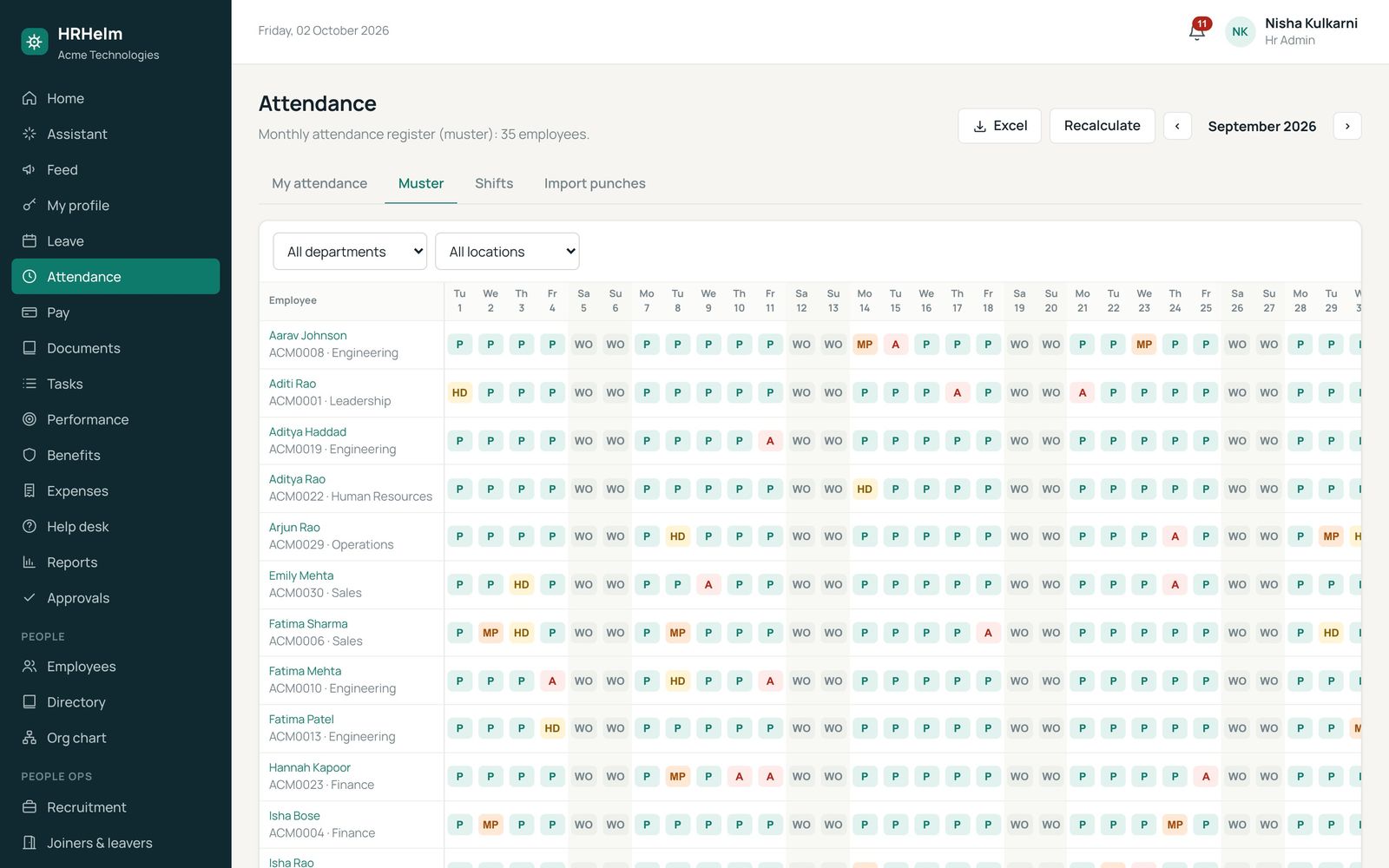 Attendance screen