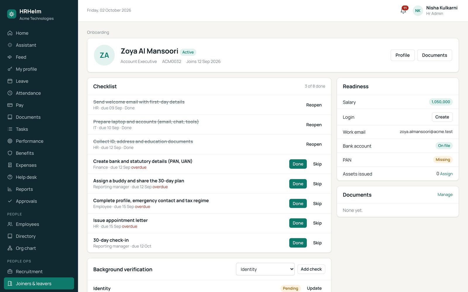 Onboarding checklist and readiness